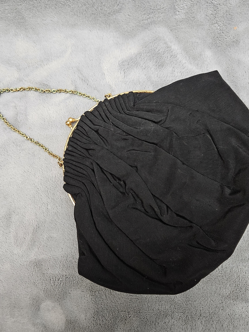Classic Black Ruched Evening Clutch with Gold Chain